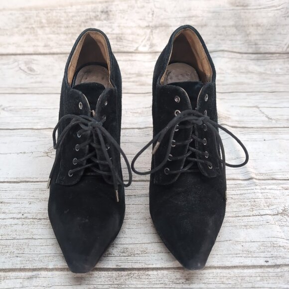 L.A.M.B. Black Suede Lace Up Stiletto Ankle Booties Women Size 8.5 - Picture 3 of 8